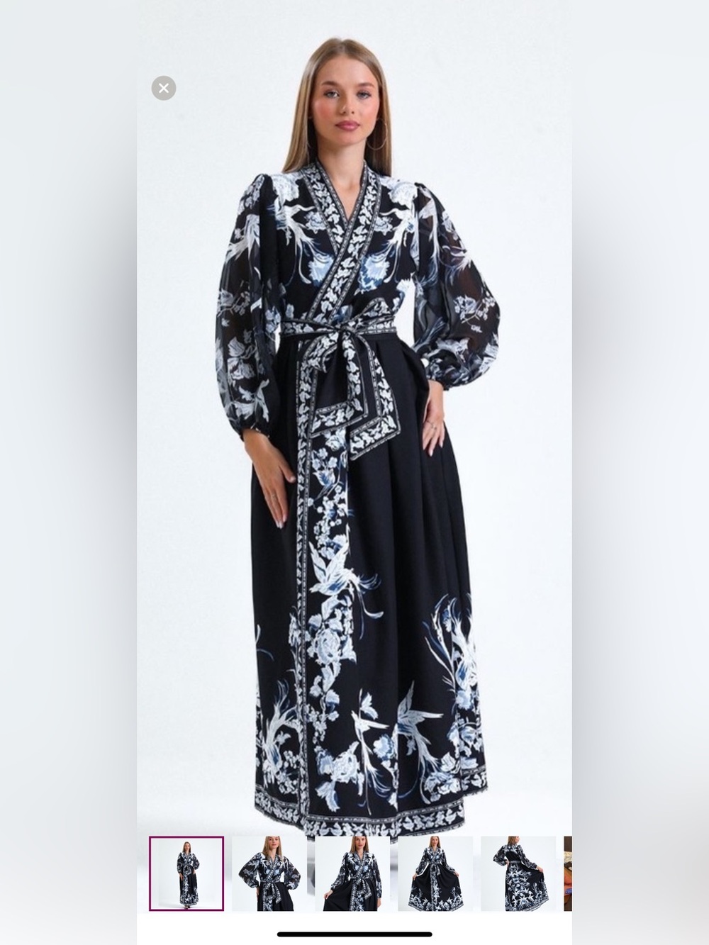 Black and White Floral Wrap Maxi Dress